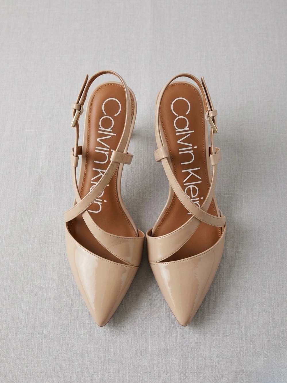Calvin Klein Paula Ankle Strap Pointed-Toe Kitten Heels